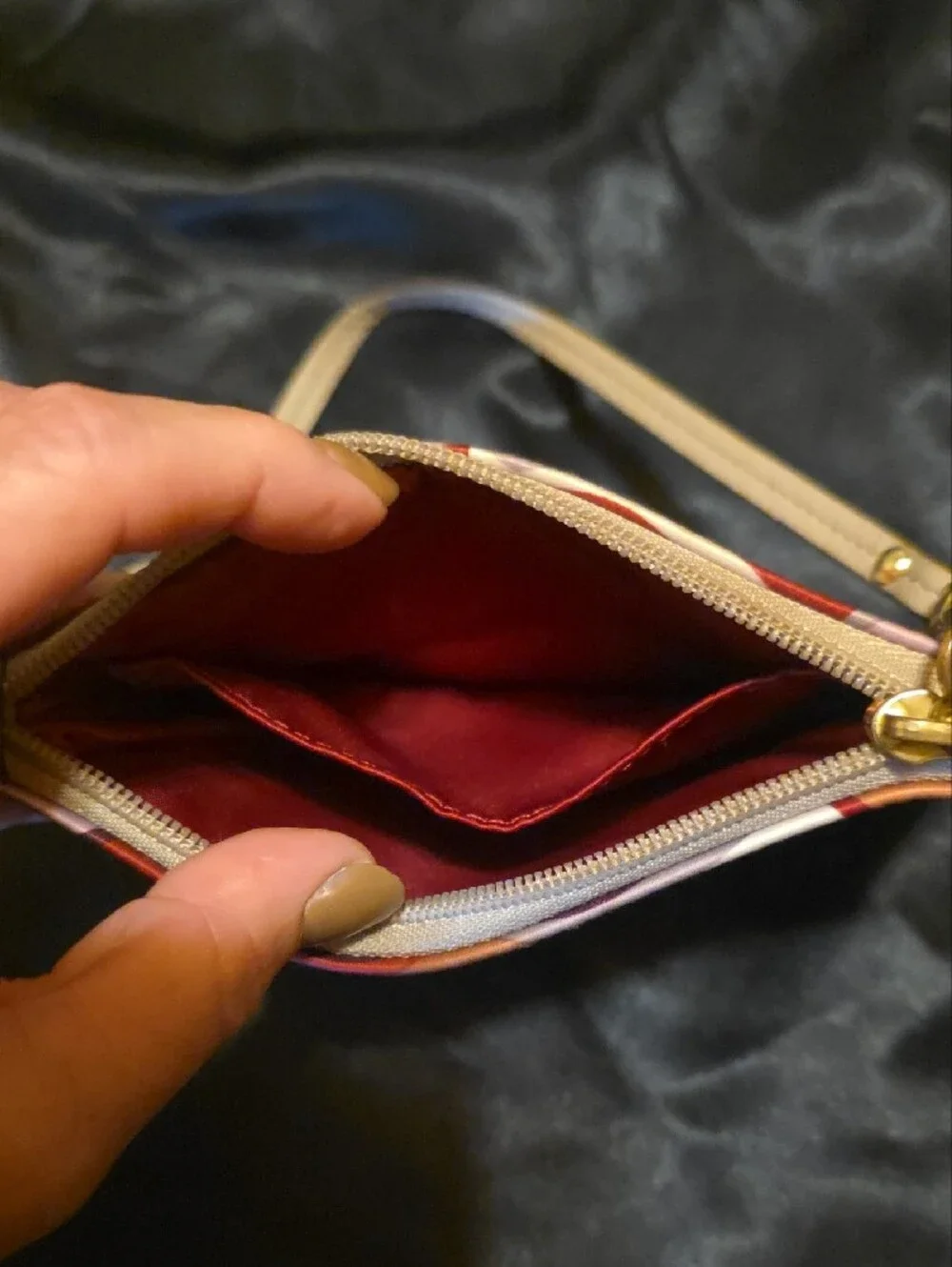 Coach Wristlet in Red, Purple, Cream Multi-Circle Print